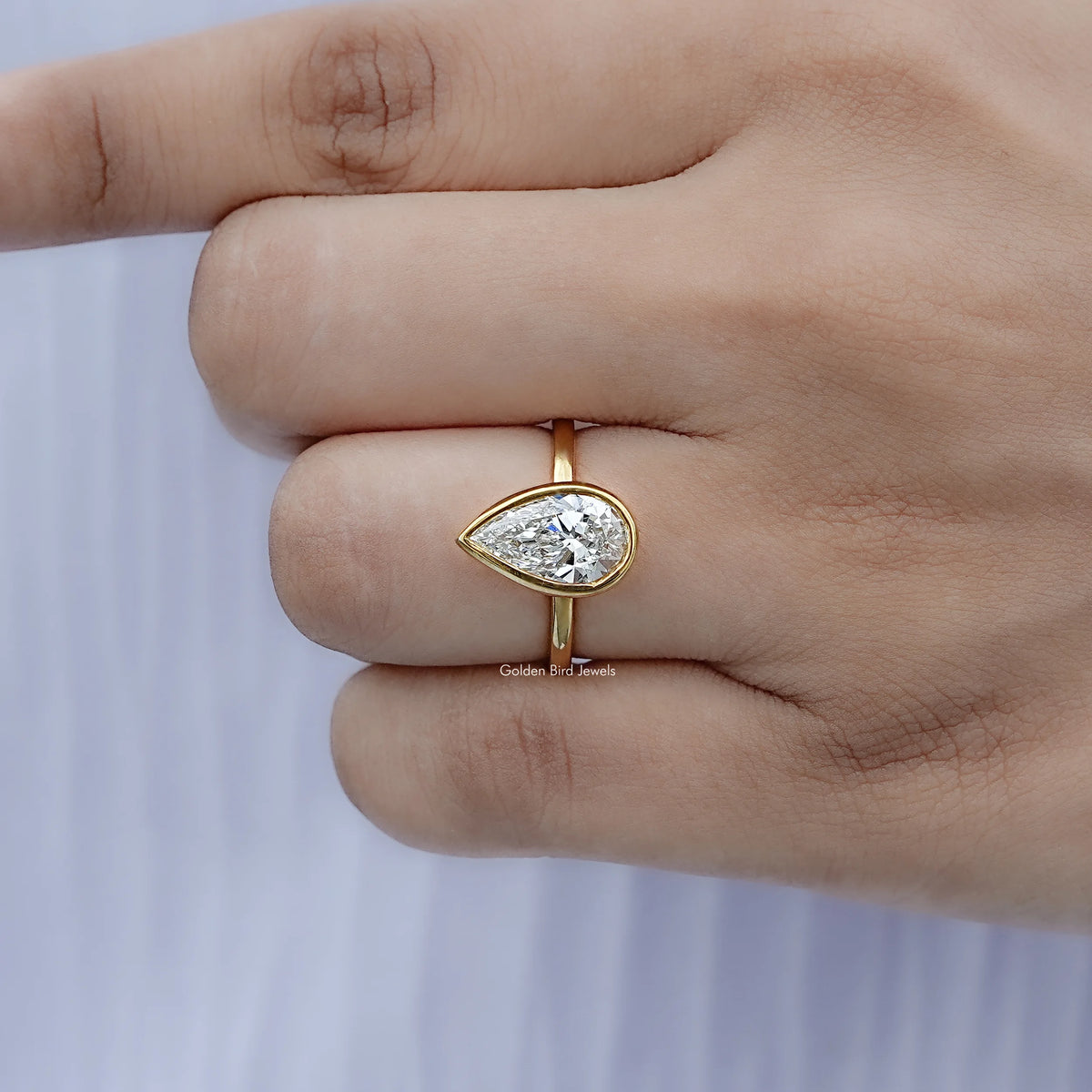 Detailed view of Bezel Set Pear Diamond Solitaire Ring