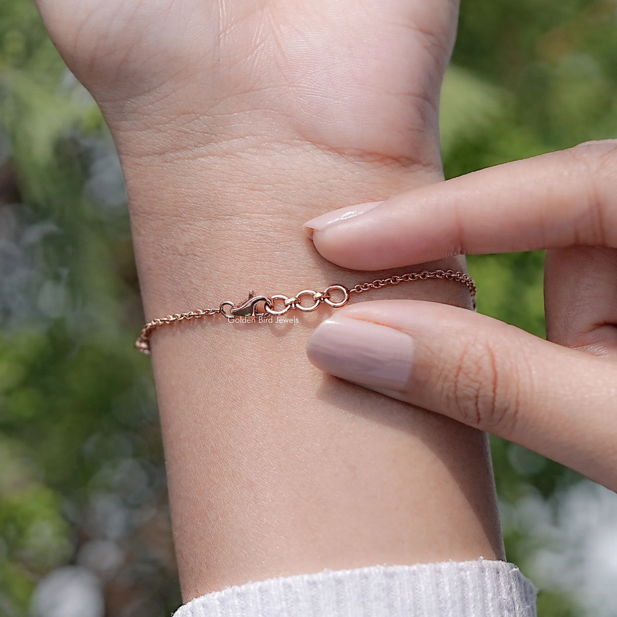 Detailed View of Round Cut Lab Diamond Station Steel Bracelet
