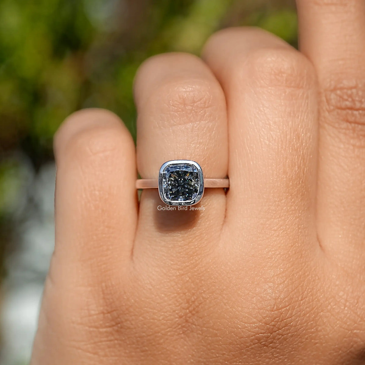 Top View Of Bezel Set Moissanite Solitaire Ring

