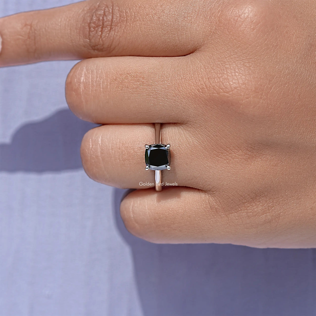 925 sterling silver cushion-cut moissanite solitaire ring with black center stone