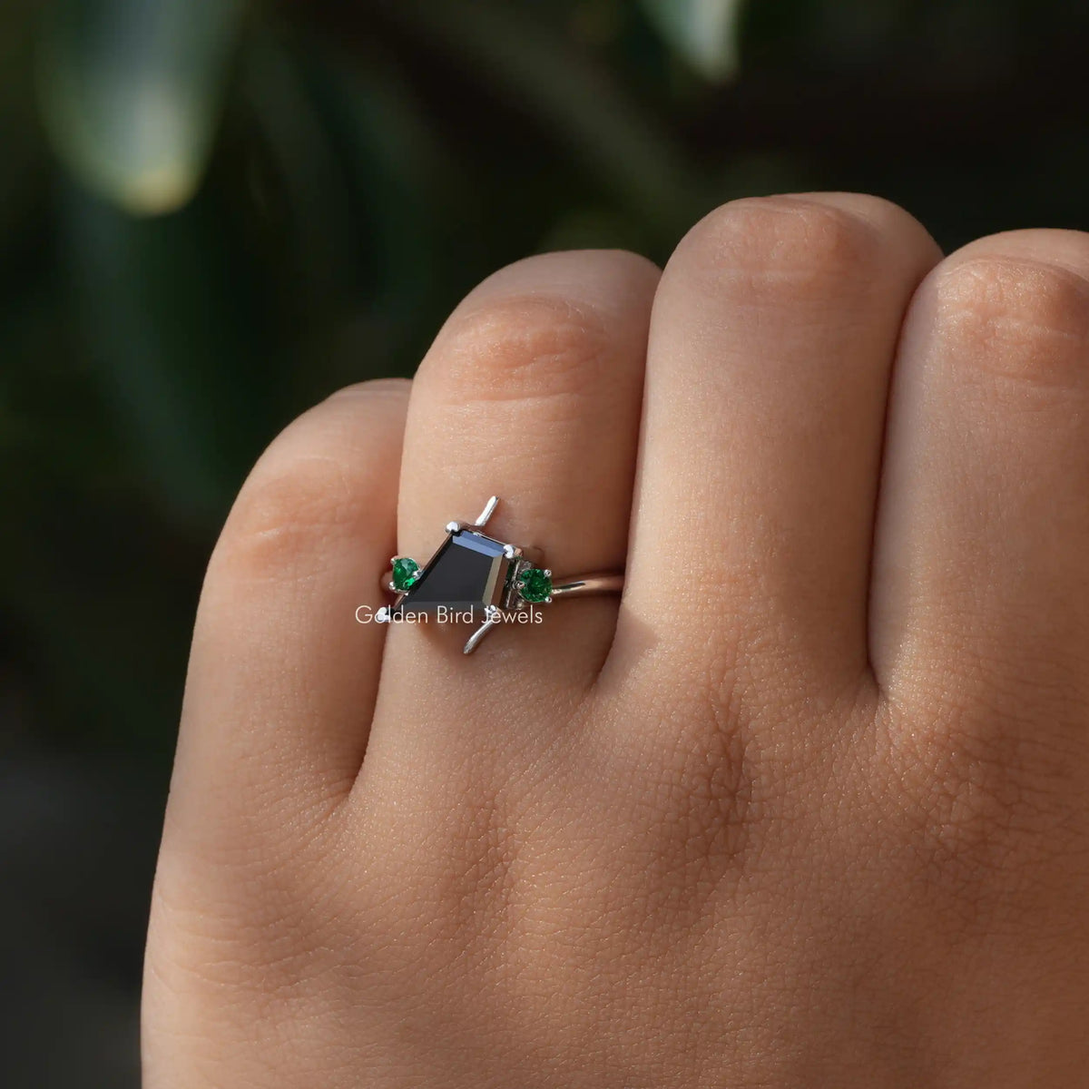 Detailed View Of Kite Cut Accent Stone Engagement Ring