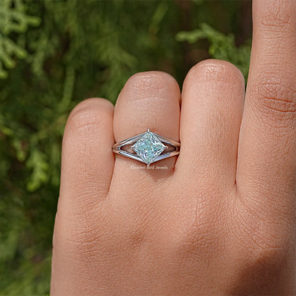 Sterling silver split-shank moissanite wedding ring with princess-cut center stone