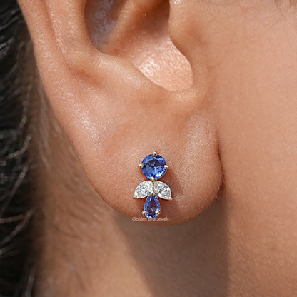 Blue Round Lab Diamond Stud Earrings