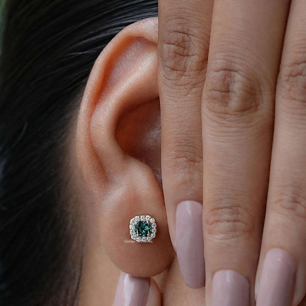 Blue cushion cut moissanite stud earrings 