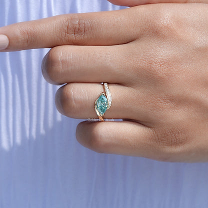 East West Blue Marquise Moissanite Bypass Ring 
