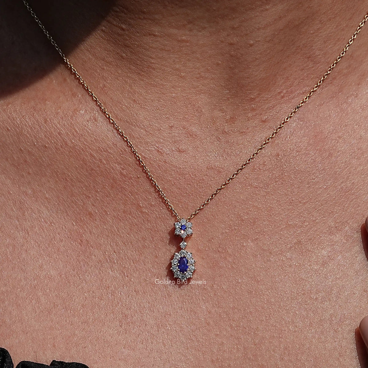 women's of Blue Sapphire Oval Gemstone Pendant  In Yellow Gold