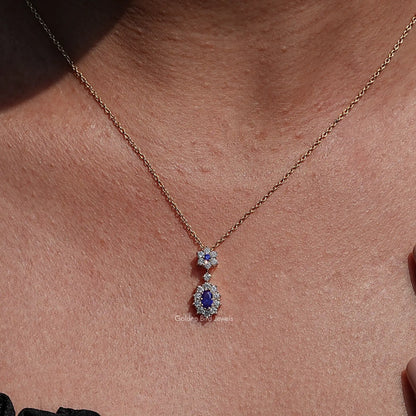 women's of Blue Sapphire Oval Gemstone Pendant  In Yellow Gold