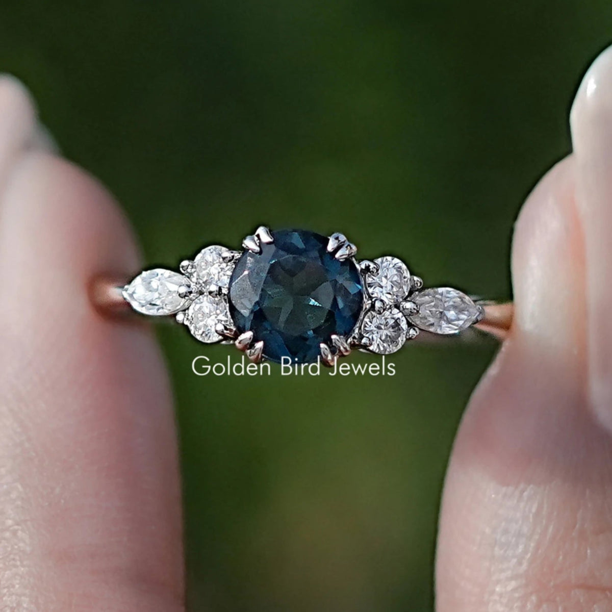 Front view of Blue Topaz Round Gemstone Accent Stone Ring