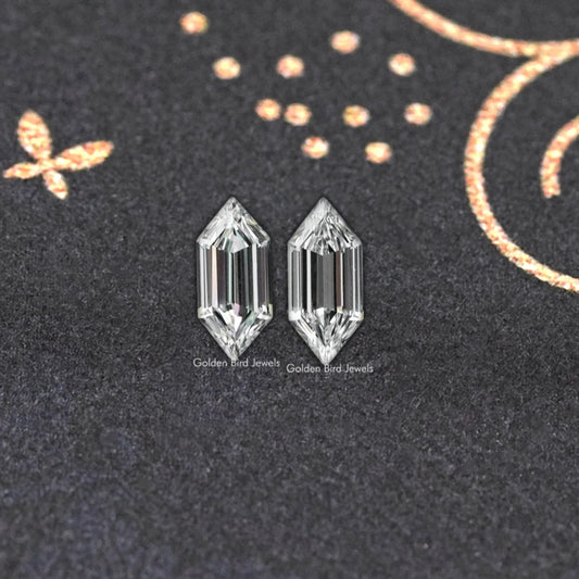 Boat-cut lab-grown diamond stud earrings, vertical baguette-style stones