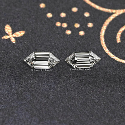 Boat-cut lab-grown diamond stud earrings, horizontal rectangular faceted stones