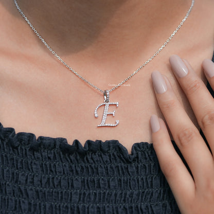 Side View Of E Letter Pendant in unique pattern 