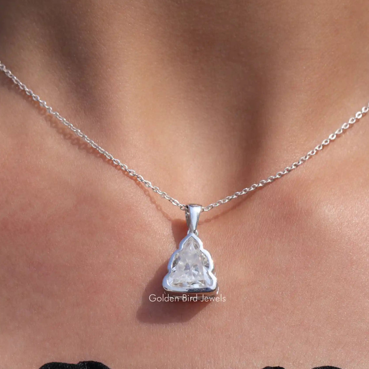 [Buddha Cut Moissanite Bezel Set Pendant]-[Golden Bird Jewels]