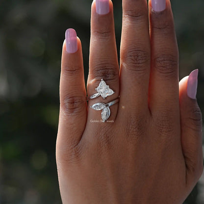 View of Butterfly Cut Moissanite Bypass Ring In White Gold