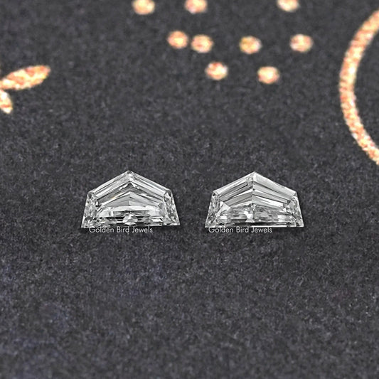 Cadillac-shaped lab-grown loose diamond pair, symmetric step-cut stones