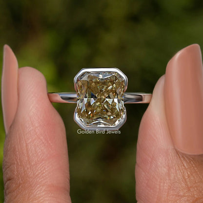 Yellow radiant-cut moissanite solitaire ring in 925 sterling silver, front view