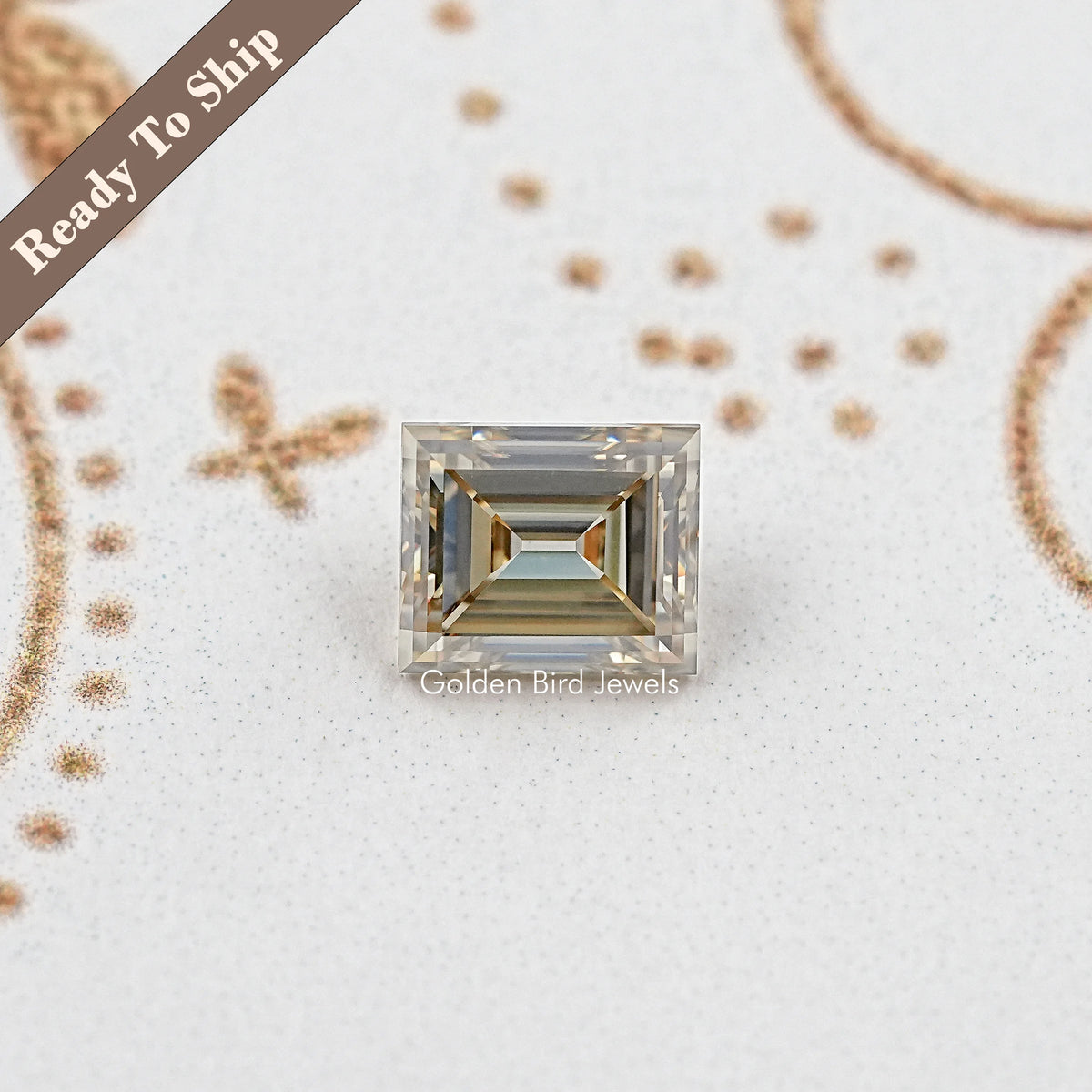 Square-cut moissanite loose stone with crisp step-facet edges and clear brilliance