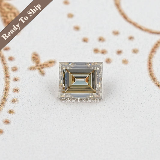Square-cut moissanite loose stone with crisp step-facet edges and clear brilliance