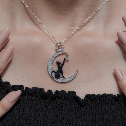 close view of Cat And Moon Cut Moissanite Pendant