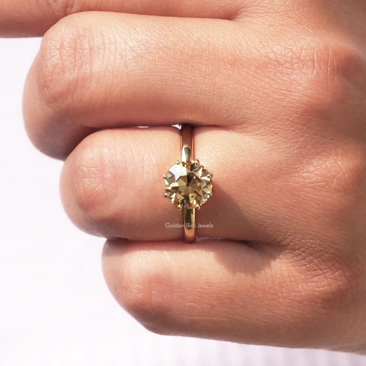 Detailed View of Old European Round Cut Solitaire Ring in 2 CT