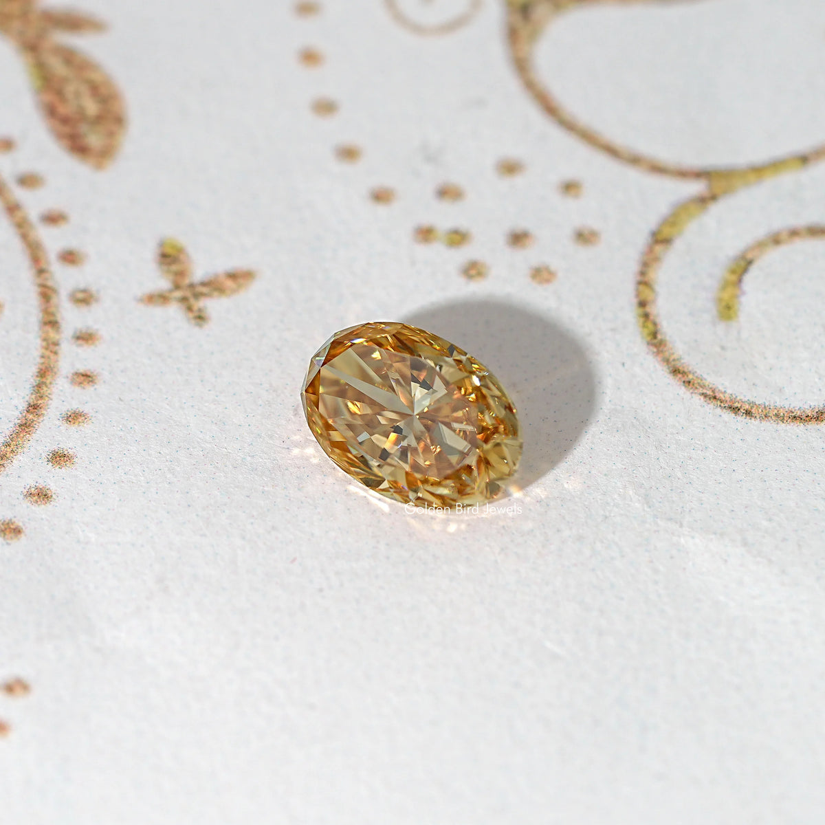 Oval champagne moissanite loose stone, golden facet sparkle from the side