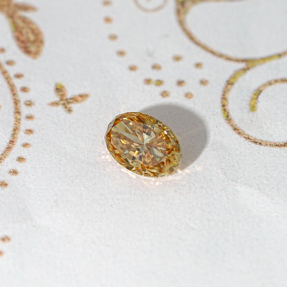 Oval champagne moissanite loose stone, golden facet sparkle from the side