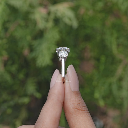 Side View of Old Mine Cushion Three Stone Moissanite Ring