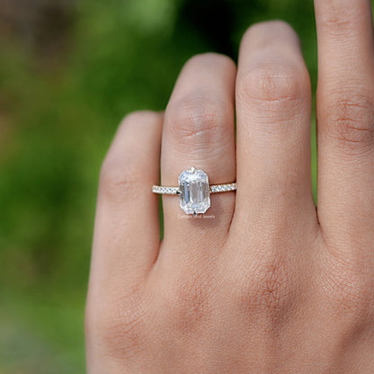 In finger Emerald Cut Moissanite Engagement Ring