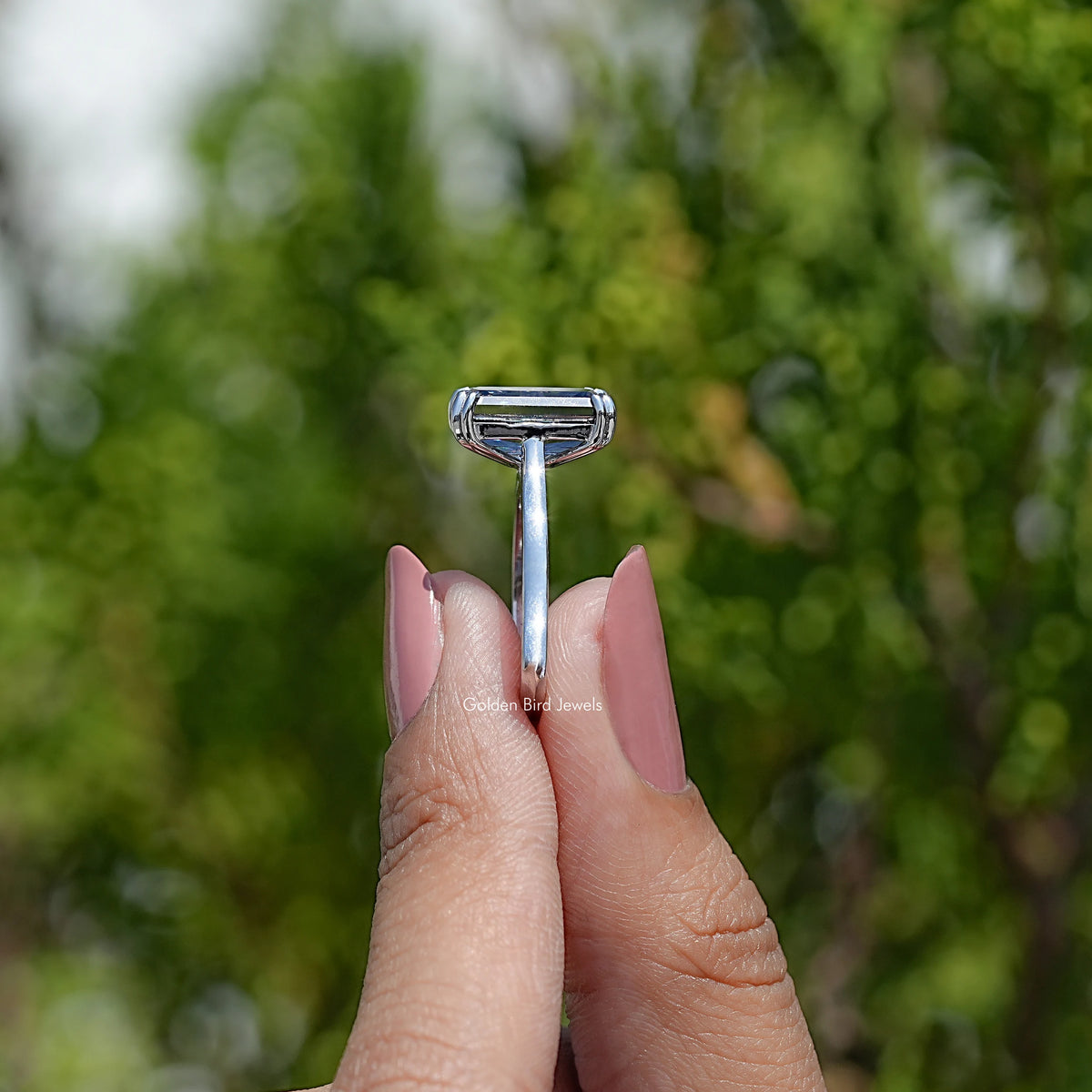 Side View Of Gray Criss Cut Moissanite Ring