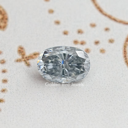 Grey crushed-ice oval moissanite gemstone with prismatic facets