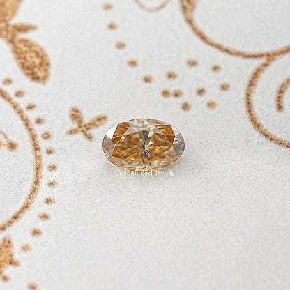 Oval loose moissanite gemstone, golden-brown, faceted sparkle