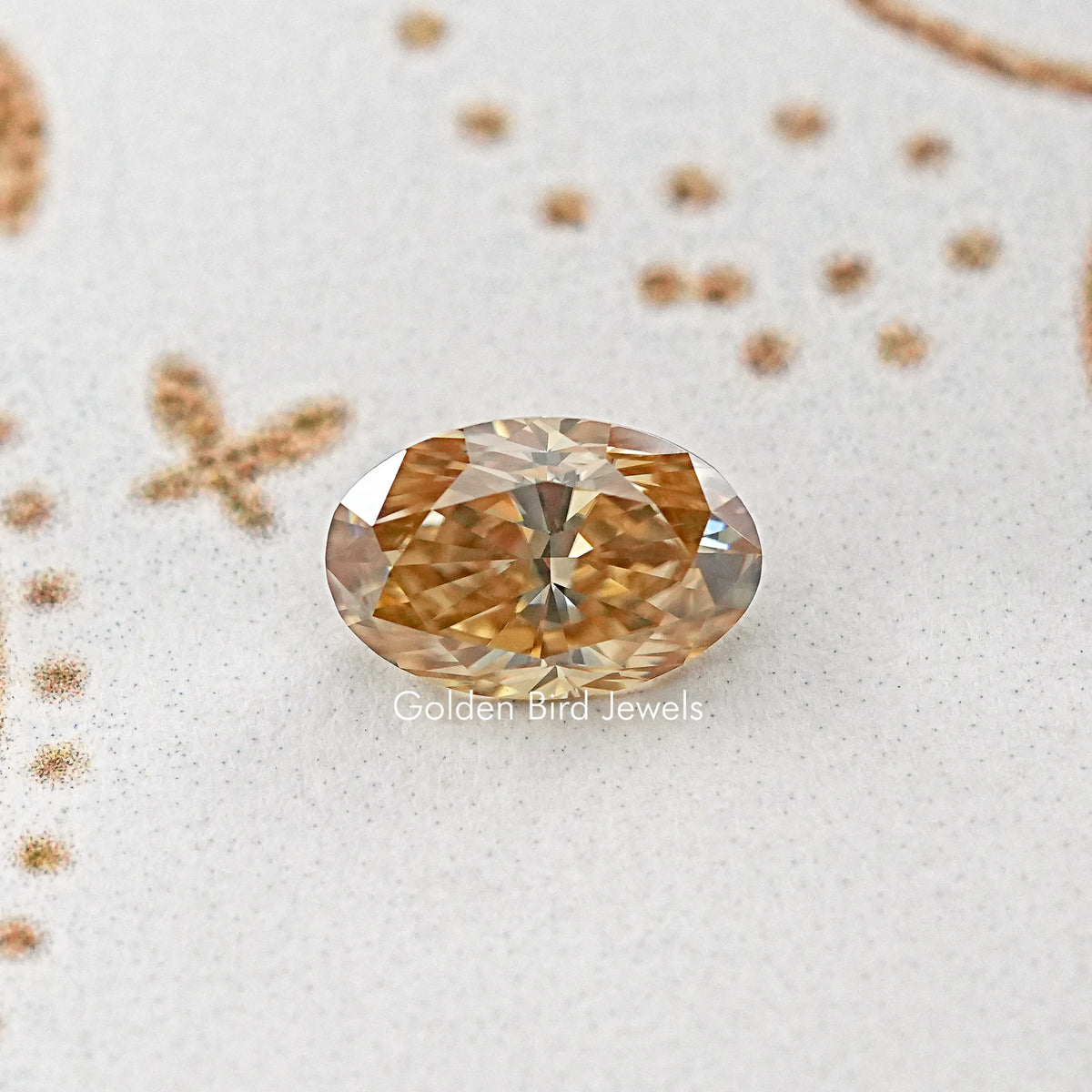 Oval loose moissanite gemstone, warm golden-brown facets
