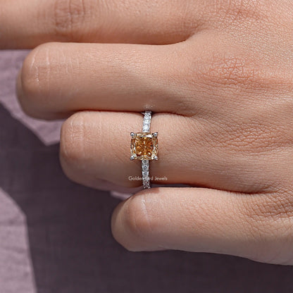 Cushion-cut moissanite engagement accent ring in 925 sterling silver