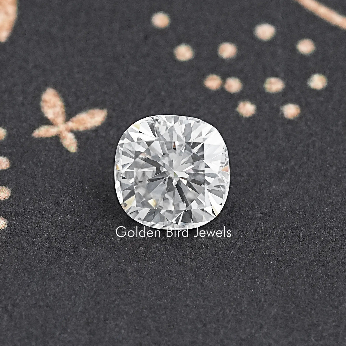 Cushion-cut moissanite loose stone with crisp star-like center facets