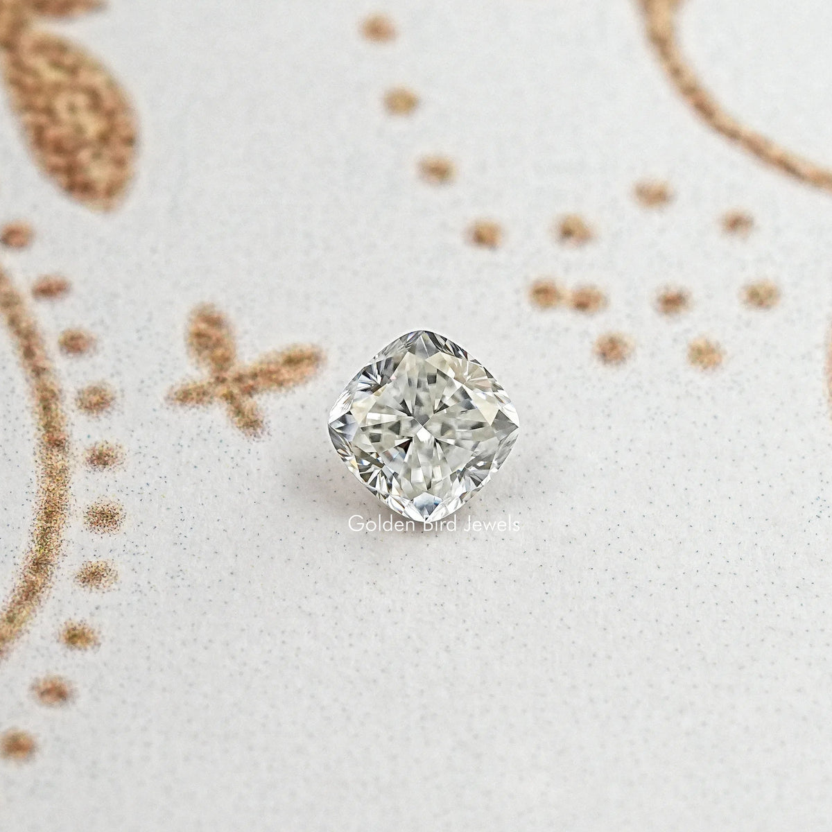 Cushion-cut moissanite loose stone, clear/white with faceted sparkle