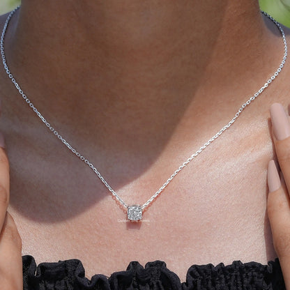 [Cushion Cut Diamond Solitaire Pendant]-[Golden Bird Jewels]