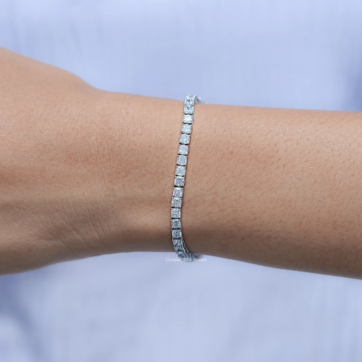 Side View Of Cushion Cut Lab Tennis Bracelet
