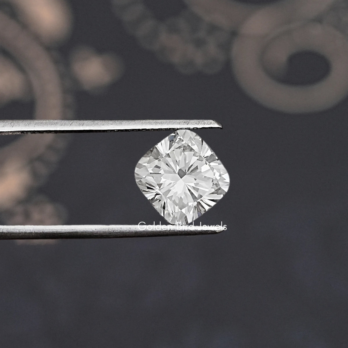 GIA certified cushion-cut lab diamond close-up, face view