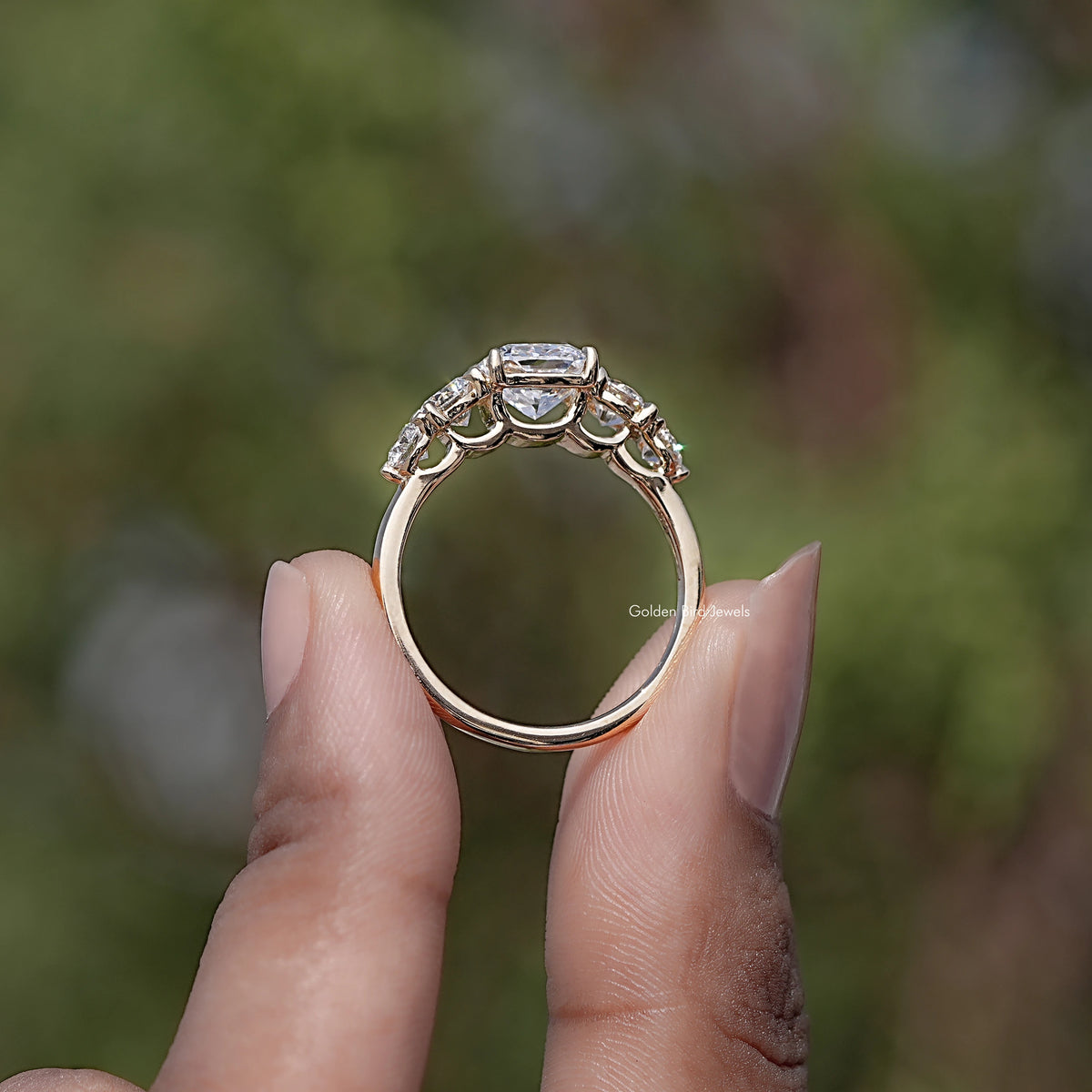 Back view of Cushion Cut Lab Diamond Five Stone Ring