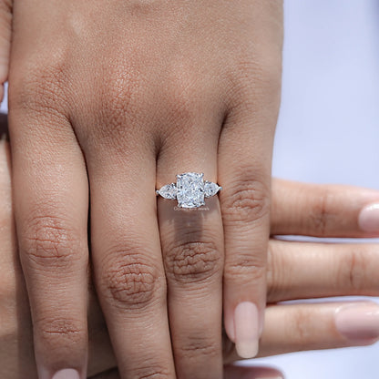 Top view of Cushion Lab Diamond Three Stone Hidden Halo Ring