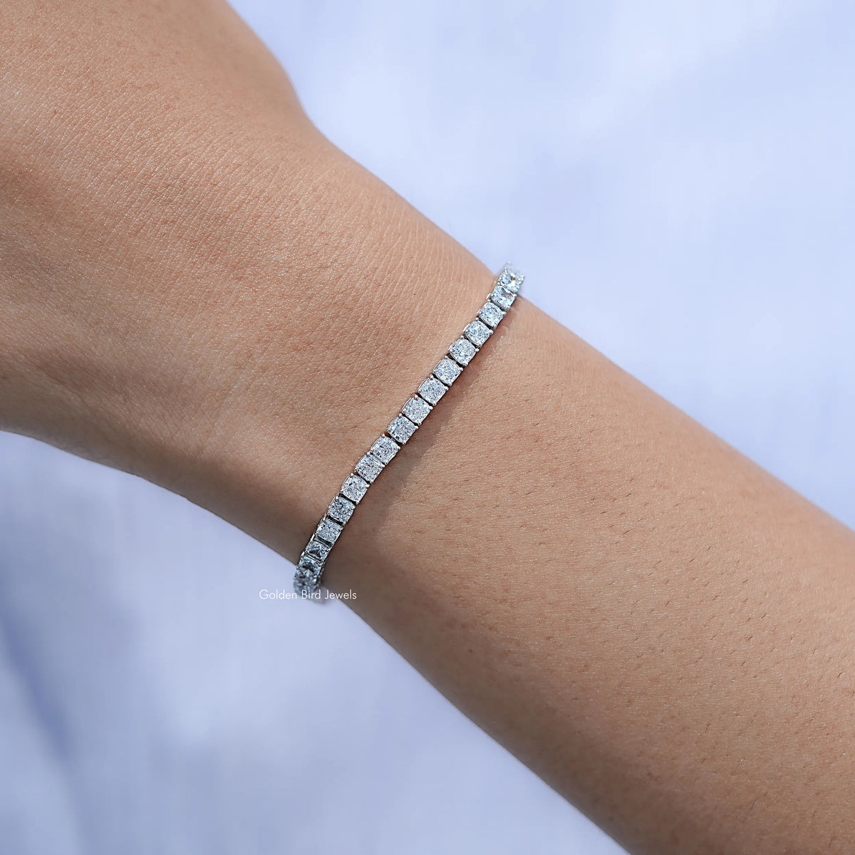 Detailed View of Cushion Cut Lab Tennis Bracelet
