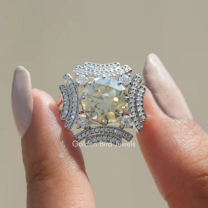 Old European cut moissanite ring in silver with round center stone