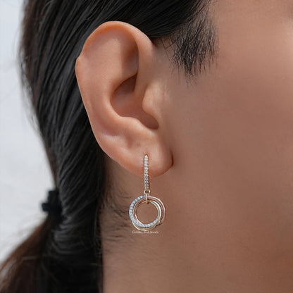 Round Cut Lab Diamond Clip On Dangle Drop Earrings