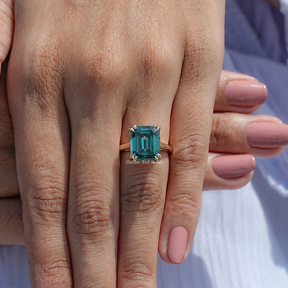 Detailed View Of Emerald Shaped Moissanite Engagement Ring