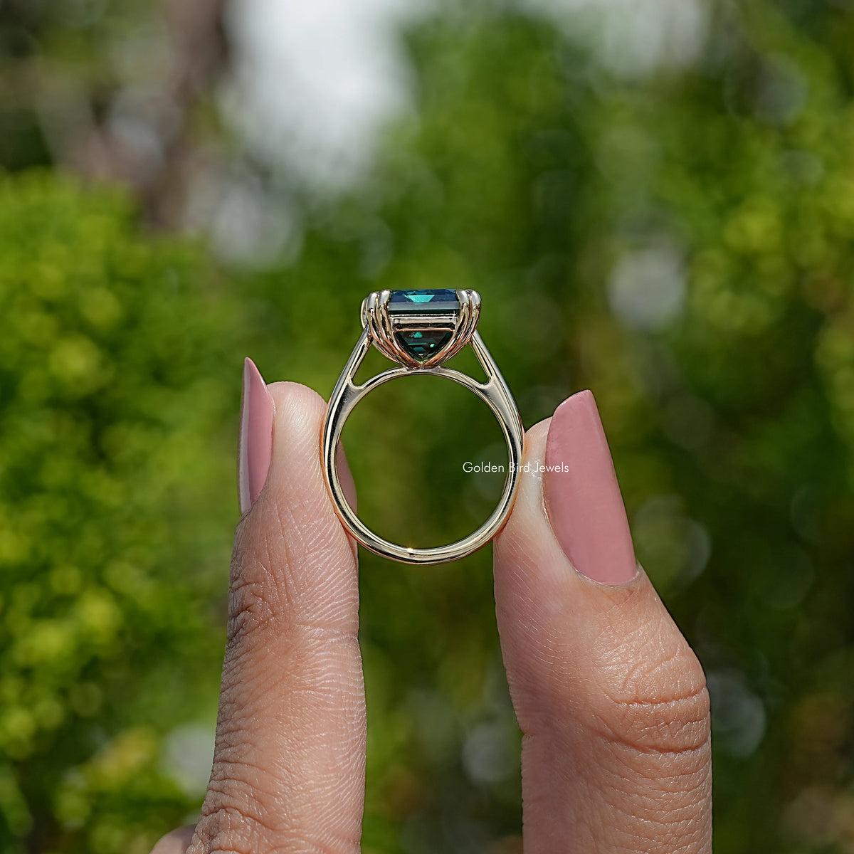 Back View Of Emerald Shaped Moissanite Engagement Ring