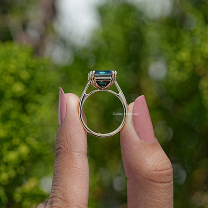 Back View Of Emerald Shaped Moissanite Engagement Ring