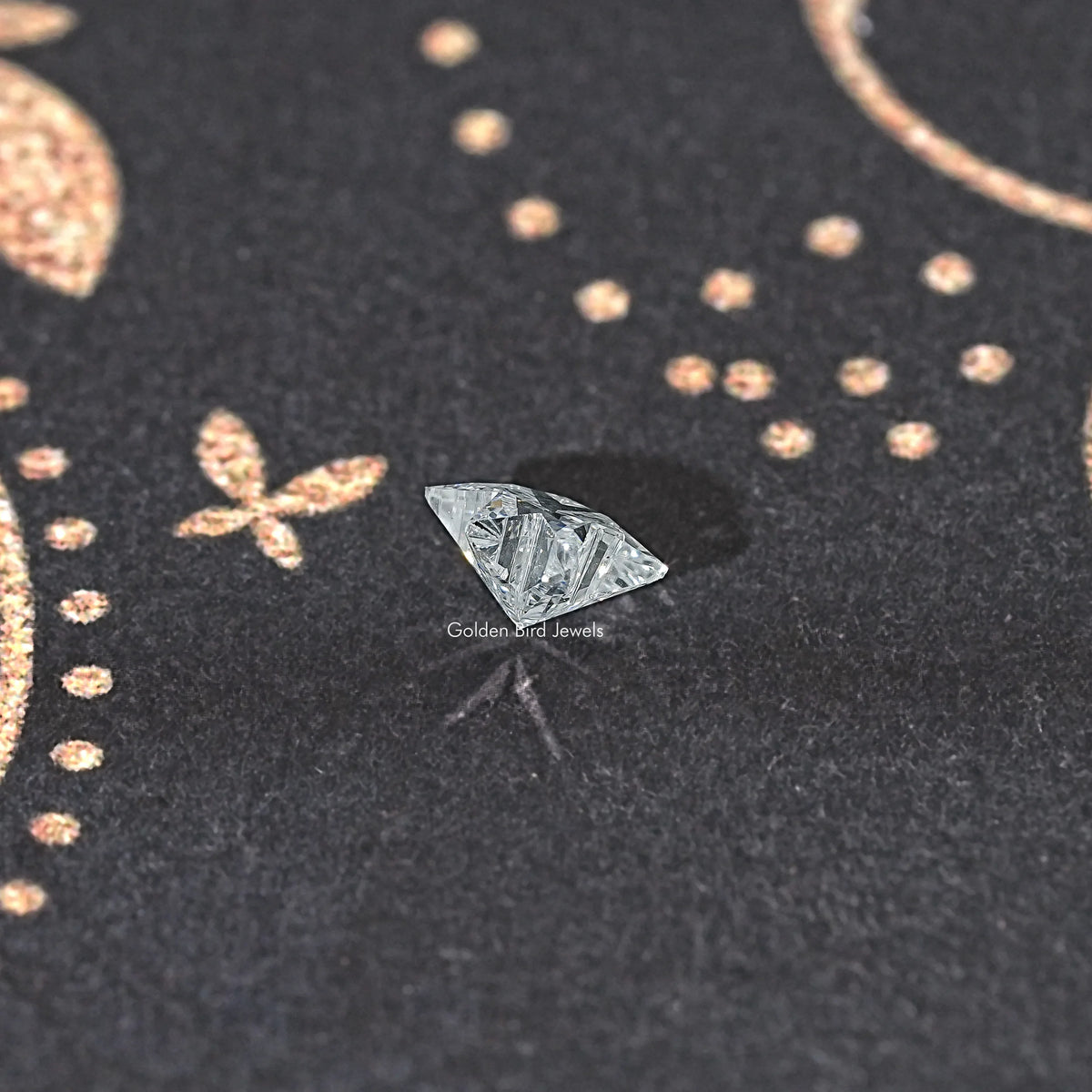 Star-cut loose lab-grown diamond, tilted view of faceted star shape
