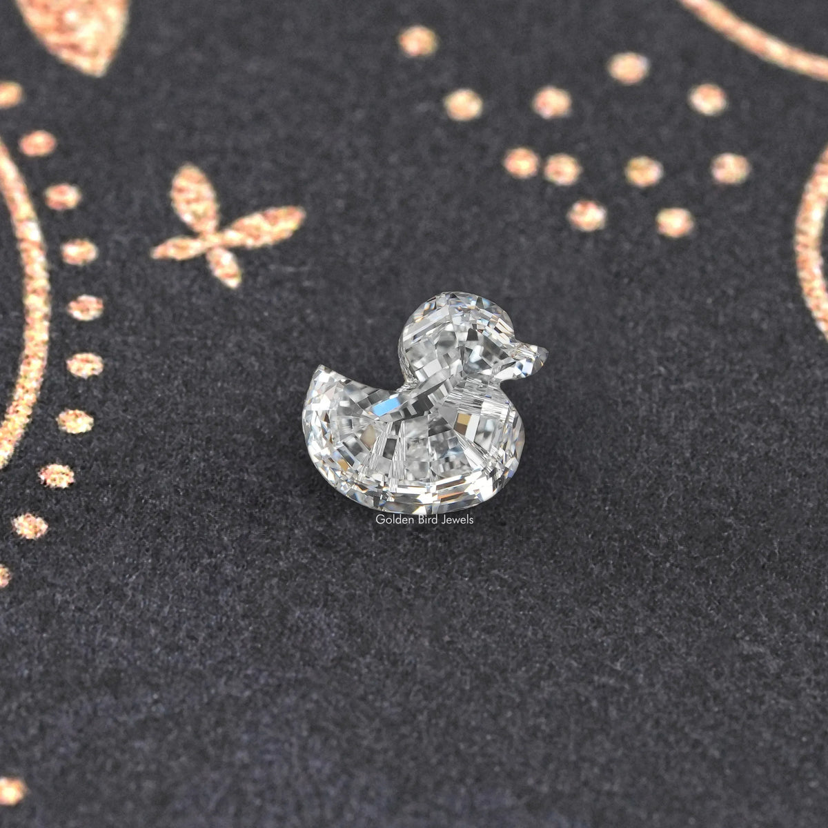 Duck-cut lab-grown diamond with stepped sparkle, centered on dark display