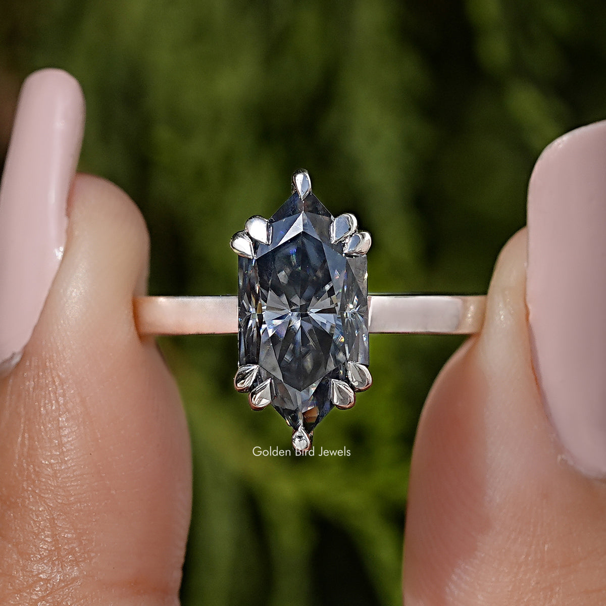 Marquise moissanite solitaire ring, large marquise center stone in silver prong setting