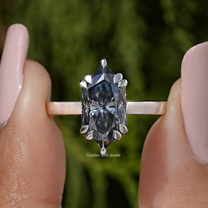 Marquise moissanite solitaire ring, large marquise center stone in silver prong setting