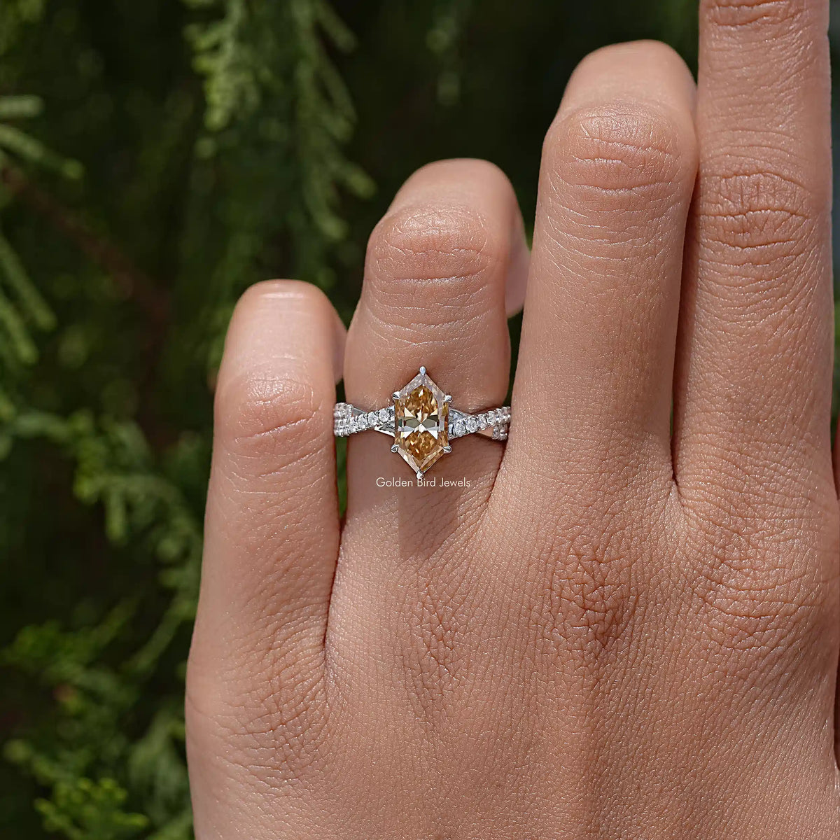 Dutch Marquise moissanite ring with twisted shank in sterling silver